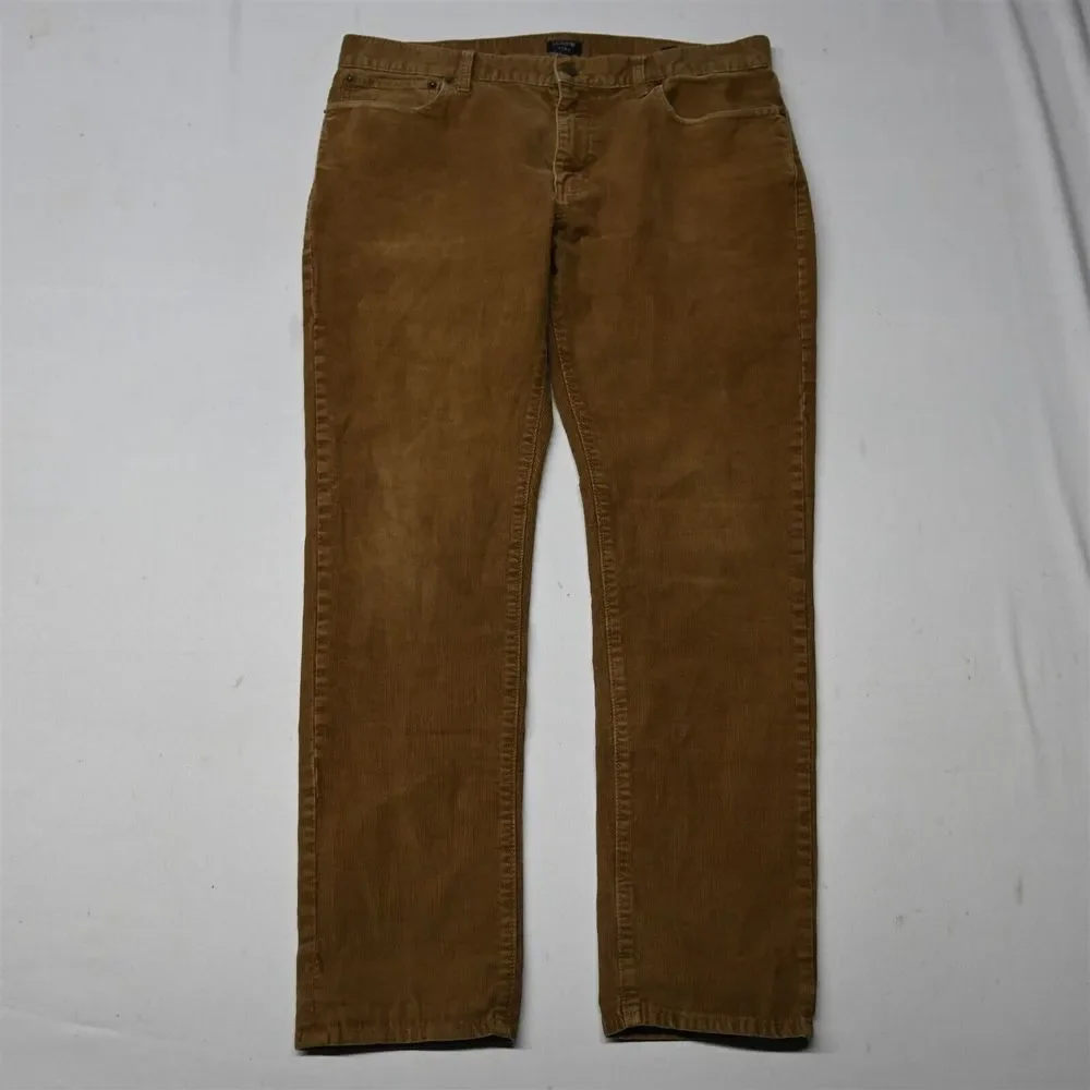 J.CREW Flex 33x30‎ Tan Brown Corduroy Slim 5 Pocket Mens Cords Pants